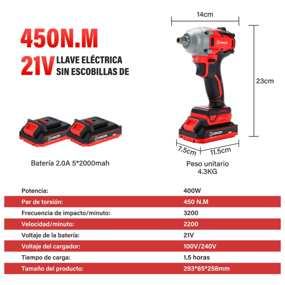 Llave Pistola De Impacto 2 Bat 450 Nm 🔧
