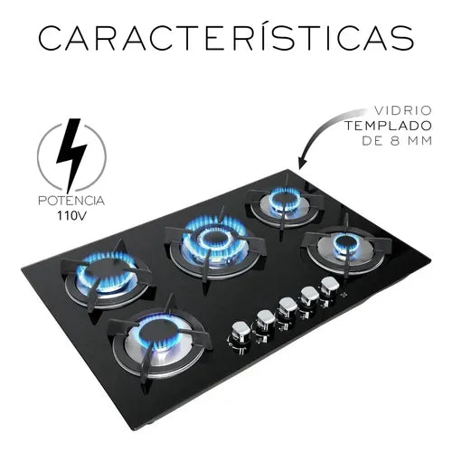 Estufa 5 quemadores de vidrio templado 🔥
