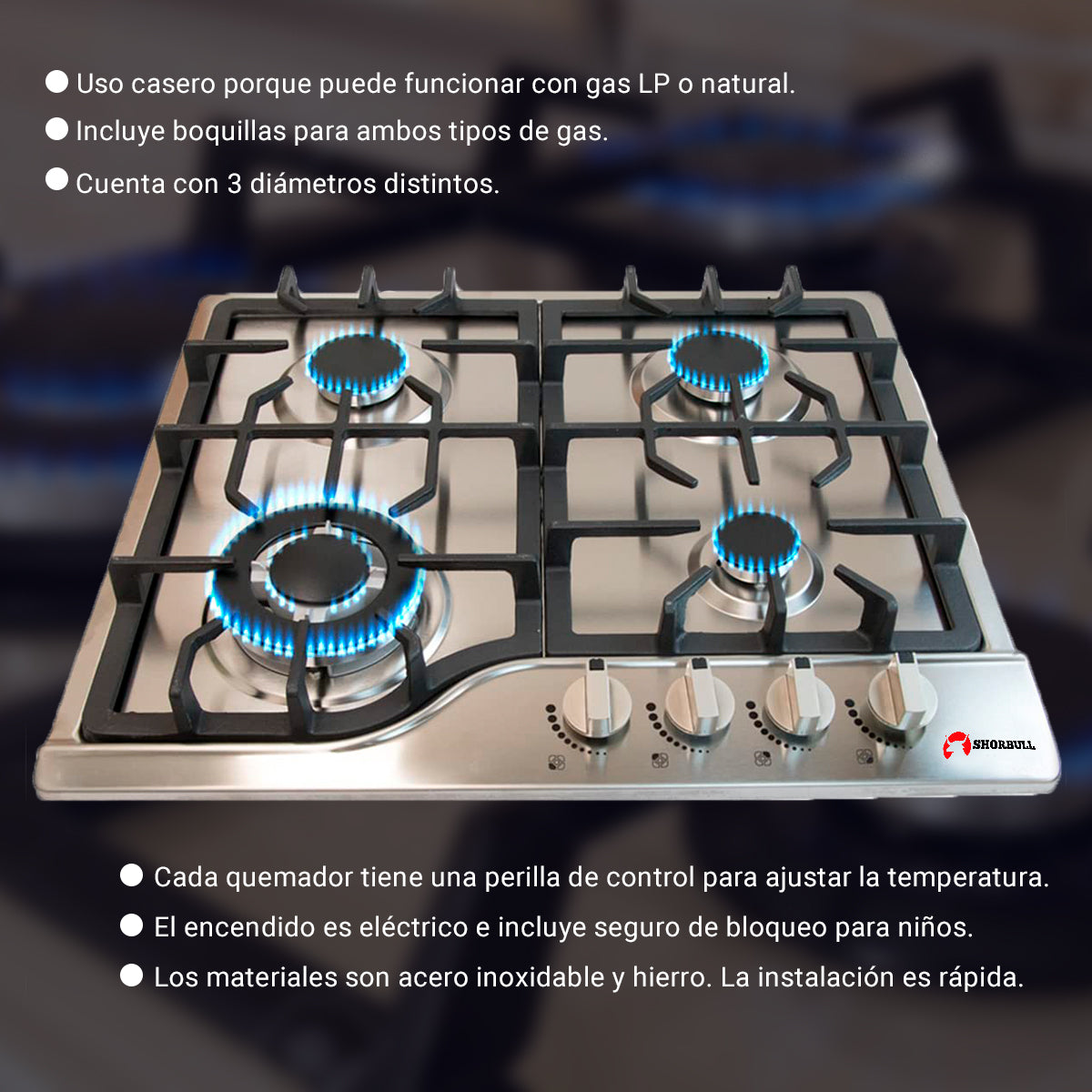 Parrilla 4 Quemadores Acero premium 🔥