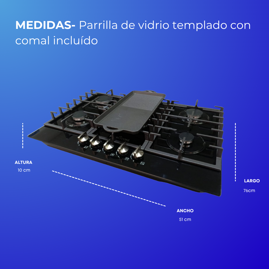 Estufa vidrio templado 5 quemadores con comal integrado 🔥🍳