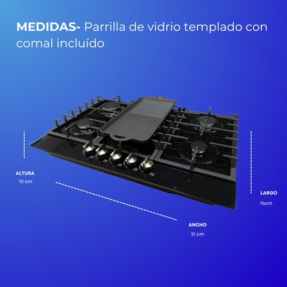 Estufa vidrio templado 5 quemadores con comal integrado 🔥🍳