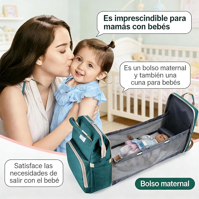 👶 Mochila Pañalera Expandible con Cuna Portátil 3 en 1 para Bebé