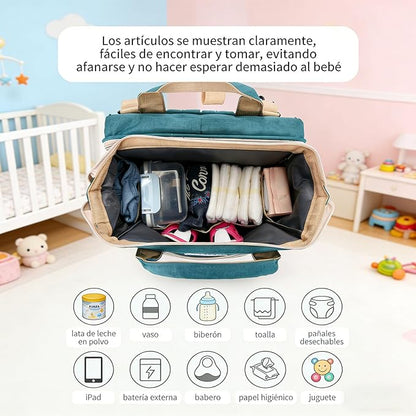 👶 Mochila Pañalera Expandible con Cuna Portátil 3 en 1 para Bebé
