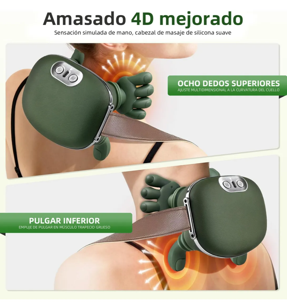 Masajeador de Cuello con Calor y Dedos 4D 💆🏻‍♂️💆🏻‍♀️