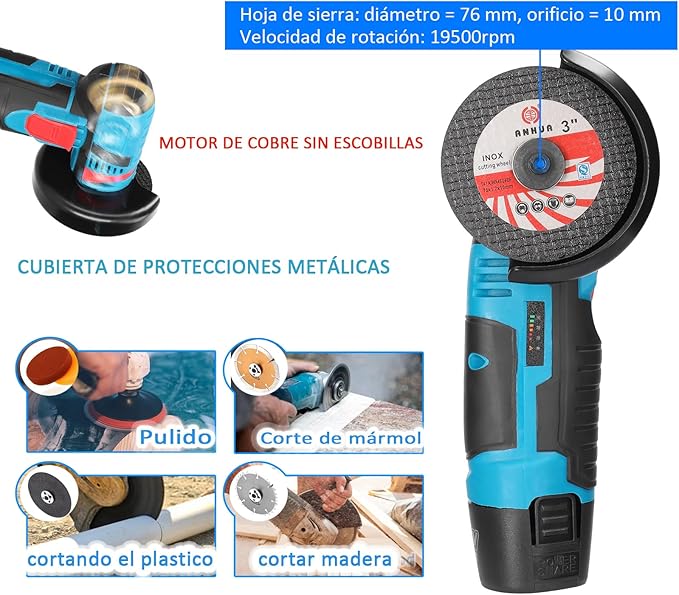 Amoladora Angular Esmeril Cortador 2 Baterias 🪓