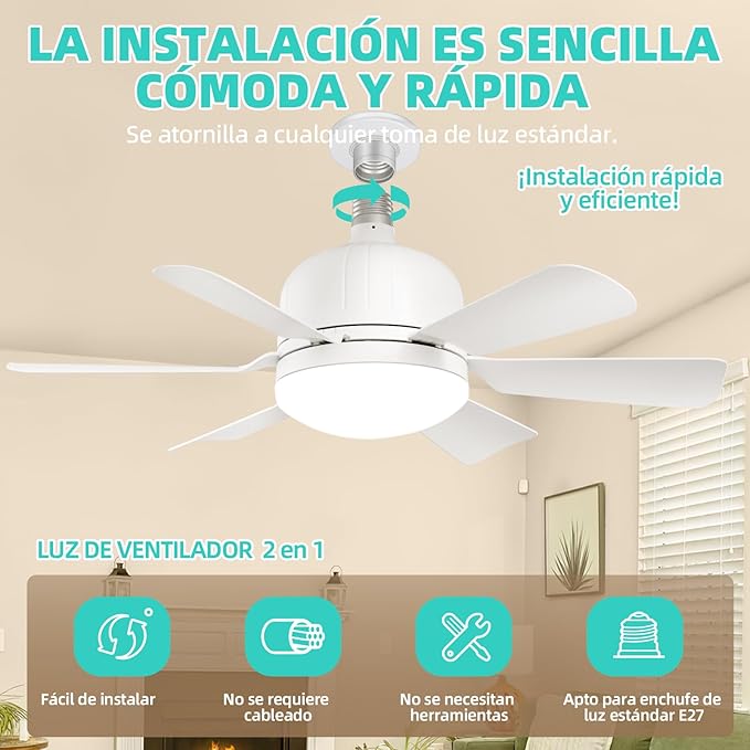 Ventilador con foco led 2 en 1