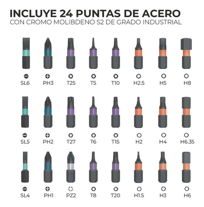 Destornillador de Trinquete Magnético 24 en 1 I Kit Profesional de Precisión 🛠