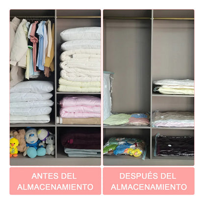 Kit 5 Piezas Bolsas al Vacío con Bomba (Ahorra hasta 80% de Espacio) 👜