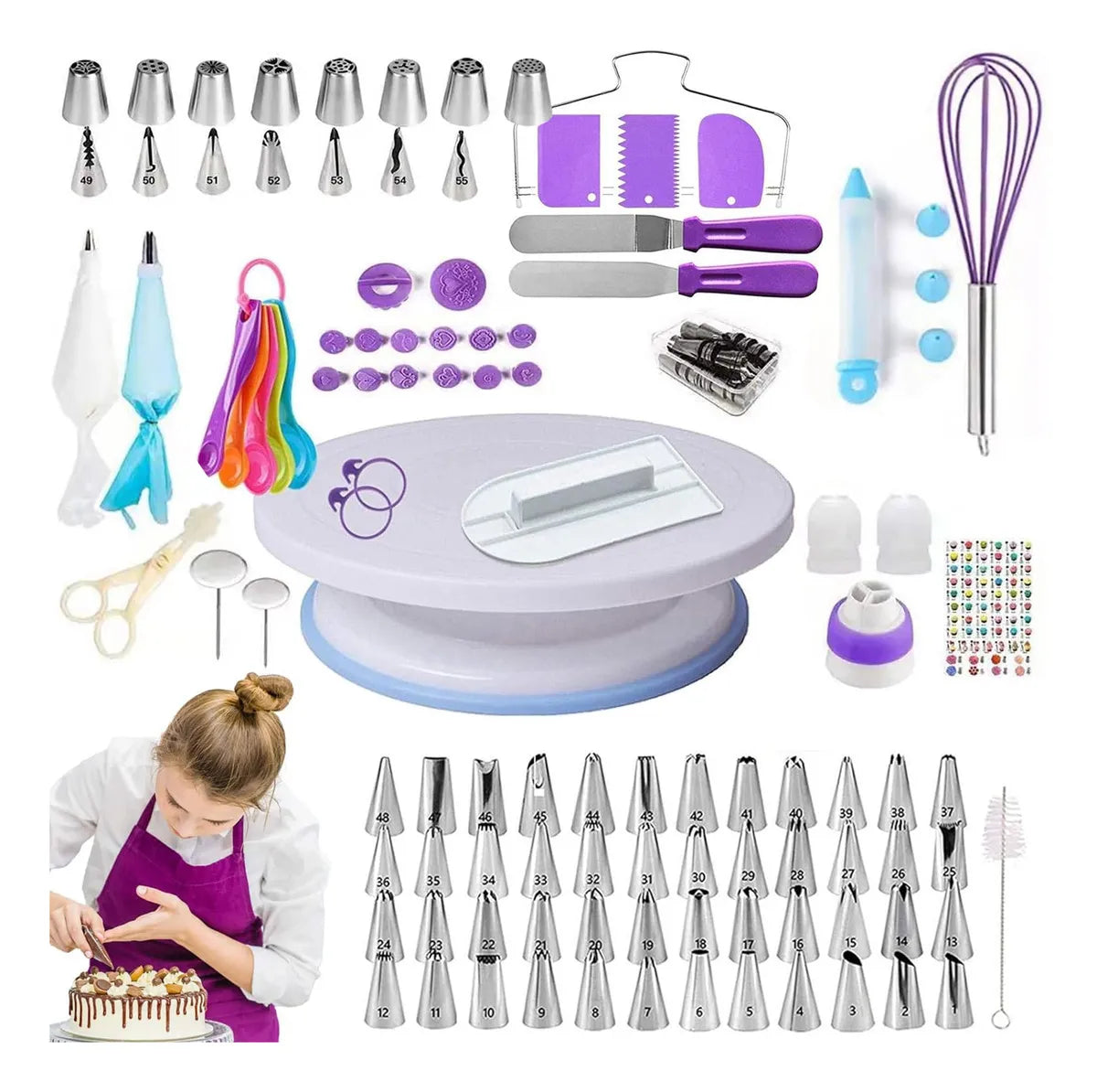 Kit Pasteleria y Reposteria 137 Piezas con Base Giratoria 🥧