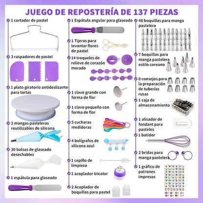 Kit Pasteleria y Reposteria 137 Piezas con Base Giratoria 🥧