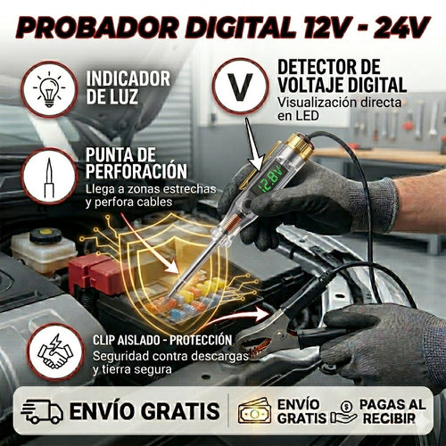 Probador de Circuitos Pro con Pantalla LED y Punta de Acero 🪛