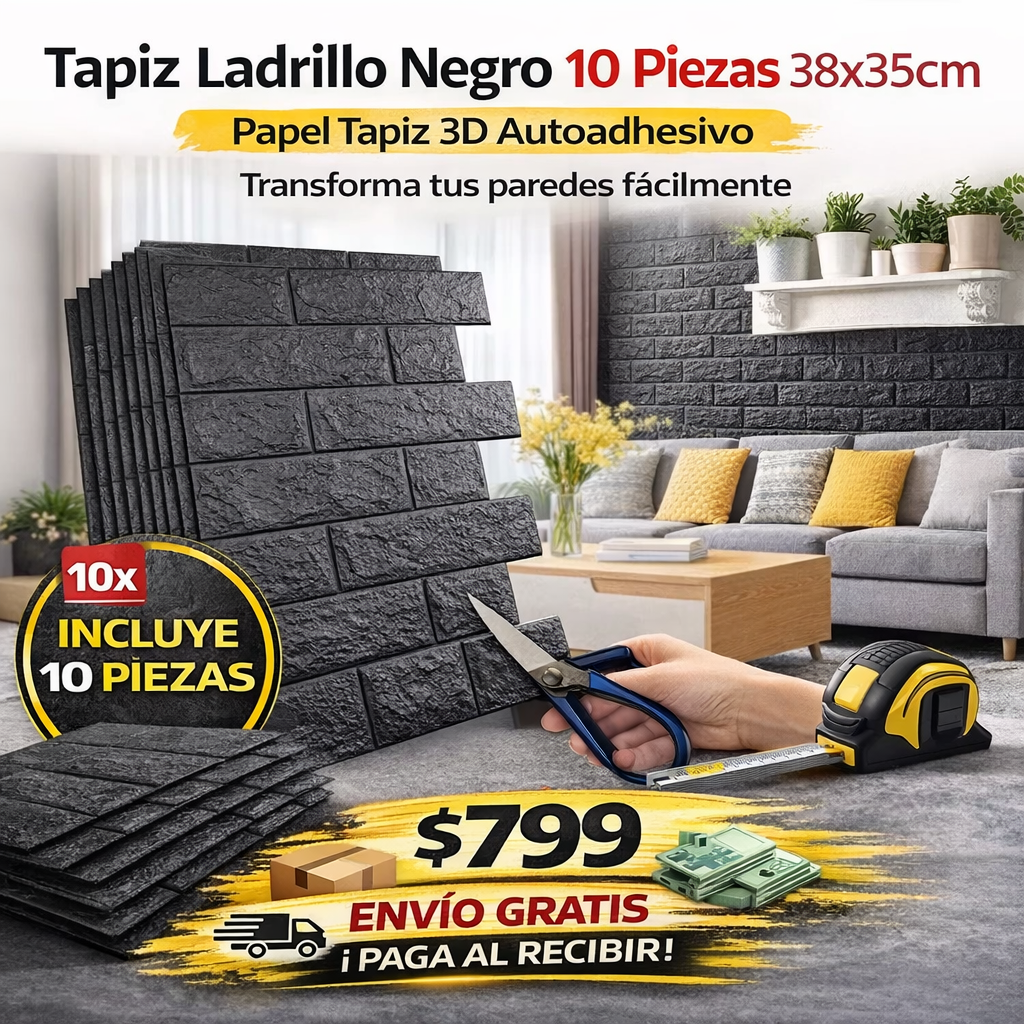 Tapiz Ladrillo Negro 10 Piezas 38x35cm 🧱