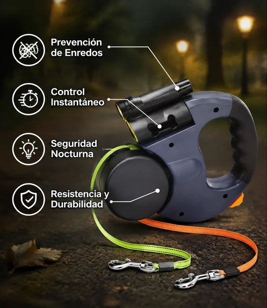 Correa Para Perro Retráctil Doble Cabeza 3m con Luz Led