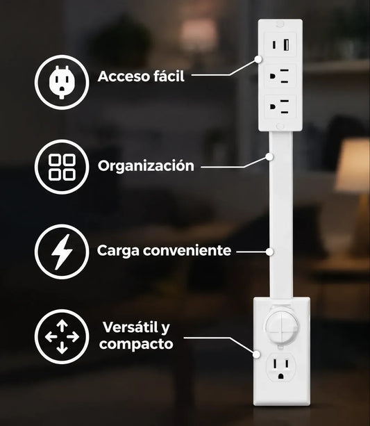 Adaptador de Pared Multicontactos Extensible con 4 Tomas