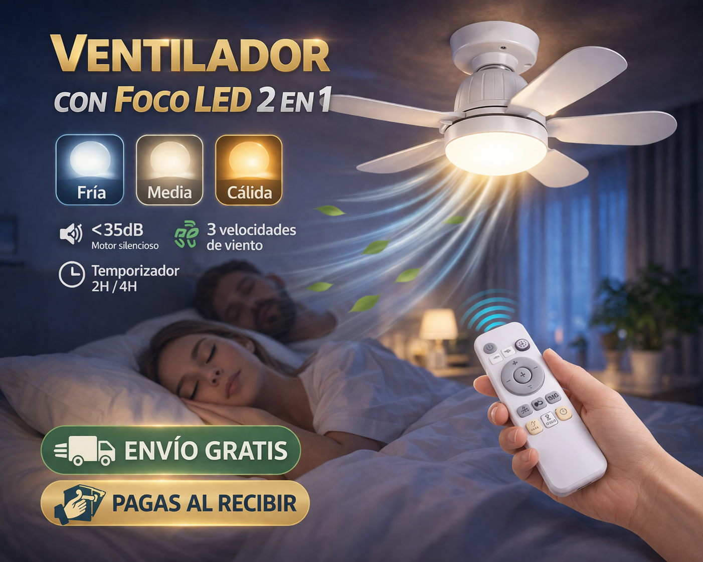 Ventilador con foco led 2 en 1