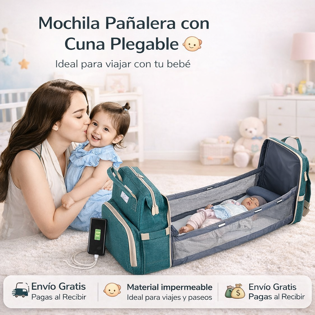 👶 Mochila Pañalera Expandible con Cuna Portátil 3 en 1 para Bebé