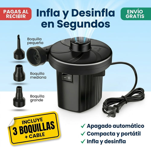 Bomba de aire Pórtail con tres Boquillas 🔌